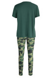 Apricot Fashion Casual Print Basic O Neck Short Sleeve Two Pieces