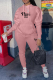 Pink Street Print Patchwork Hooded Collar Long Sleeve Two Pieces