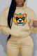 Apricot Cute Print Patchwork Hooded Collar Tops
