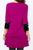 Red Casual Print Patchwork O Neck Tops