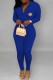 Blue Casual Print Letter Turndown Collar Jumpsuits