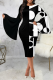 Black Street Print Patchwork O Neck Pencil Skirt Dresses
