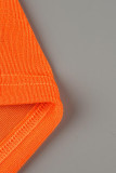 Orange Sexy Casual Solid Patchwork V Neck Short Sleeve Two Pieces