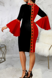 Red Street Print Patchwork O Neck Pencil Skirt Dresses