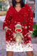 Red White Casual Print Patchwork V Neck Long Sleeve Dresses