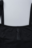 Black Sexy Solid Patchwork See-through Backless Spaghetti Strap Sleeveless Dress Dresses
