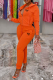 Tangerine Red Street Print Patchwork Hooded Collar Long Sleeve Two Pieces