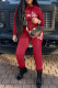 Red Casual Letter Print Patchwork Basic Hooded Collar Long Sleeve Two Pieces
