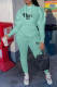 Water Blue Street Print Patchwork Hooded Collar Long Sleeve Two Pieces