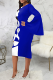 Red Street Print Patchwork O Neck Pencil Skirt Dresses