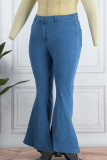 Tibetan Blue Casual Solid Patchwork Plus Size Jeans