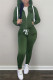 Green Casual Letter Print Patchwork Hooded Collar Long Sleeve Two Pieces