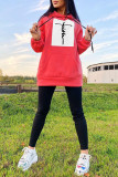 Pink Fashion Casual Print Patchwork Hooded Collar Tops