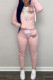 Pink Casual Letter Print Patchwork Hooded Collar Long Sleeve Two Pieces