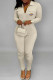 Apricot Casual Print Letter Turndown Collar Jumpsuits