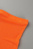 Orange Sexy Casual Solid Patchwork V Neck Short Sleeve Two Pieces