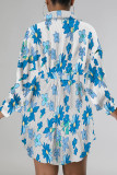 Multi-color Casual Print Patchwork Turndown Collar Long Sleeve Dresses