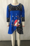 Red Casual Print Patchwork O Neck Tops