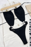Black Sexy Solid Bandage Patchwork Backless Swimwears (With Paddings)