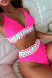 Rose Red Sexy Solid Patchwork Backless Swimwears (With Paddings)