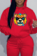 Red Cute Print Patchwork Hooded Collar Tops