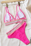 Rose Red Sexy Solid Patchwork Backless Swimwears (With Paddings)