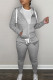 Grey Casual Letter Print Patchwork Hooded Collar Long Sleeve Two Pieces