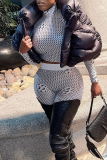 Black Casual Solid Patchwork Mandarin Collar Outerwear