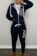 Black Casual Daily Letter Print Patchwork Hooded Collar Long Sleeve Two Pieces