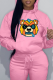 Pink Cute Print Patchwork Hooded Collar Tops