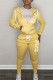 Yellow Casual Daily Letter Print Patchwork Hooded Collar Long Sleeve Two Pieces