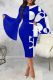 Blue Street Print Patchwork O Neck Pencil Skirt Dresses