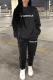 Black Casual Print Letter O Neck Long Sleeve Two Pieces