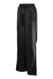 Ginger Casual Solid Patchwork Straight Mid Waist Wide Leg Solid Color Bottoms