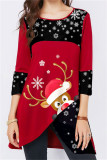 Red Casual Print Patchwork O Neck Tops
