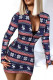 Deep Blue Casual Print Patchwork Zipper Collar Long Sleeve Dresses