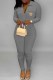 Grey Casual Print Letter Turndown Collar Jumpsuits