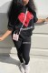 Black Casual Print Letter O Neck Half Sleeve Two Pieces
