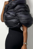 Black Casual Solid Patchwork Mandarin Collar Outerwear