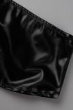 Black Sexy Solid Hollowed Out Patchwork See-through Strapless Sleeveless Two Pieces