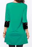 Red Casual Print Patchwork O Neck Tops