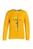 Yellow Casual Street Print Letter O Neck Tops