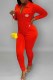 Red Casual Print Letter Turndown Collar Jumpsuits