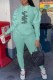 Baby Blue Sportswear Print Letter Hooded Collar Long Sleeve Two Pieces