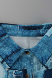Blue Fashion Casual Print Patchwork Turndown Collar Shirt Dress