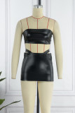 Black Sexy Solid Hollowed Out Patchwork See-through Strapless Sleeveless Two Pieces
