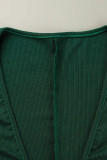 Green Casual Solid Patchwork V Neck Skinny Jumpsuits