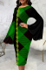 Green Street Print Patchwork O Neck Pencil Skirt Dresses