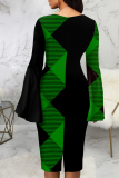 Red Street Print Patchwork O Neck Pencil Skirt Dresses