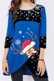 Red Casual Print Patchwork O Neck Tops